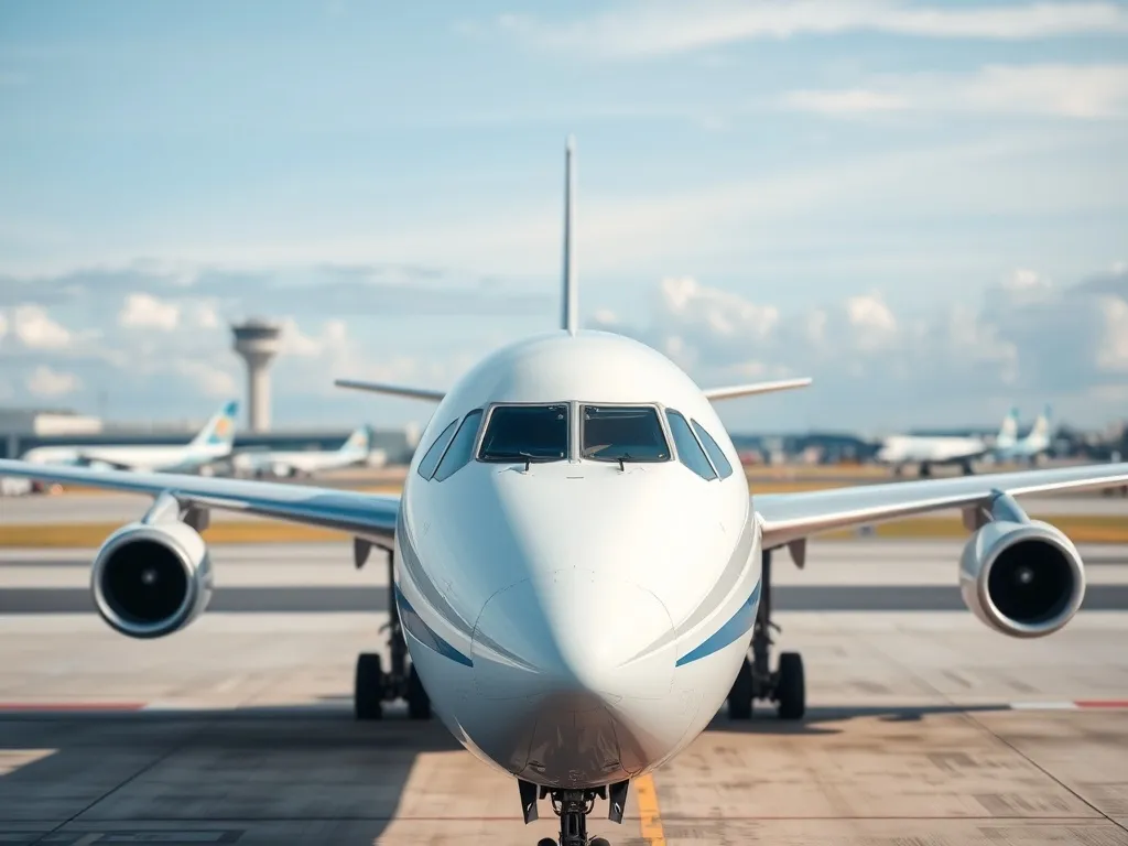 Nowoczesny samolot pasażerski na płycie lotniska, symbol wyboru najlepszego modelu do komfortowych podróży lotniczych.