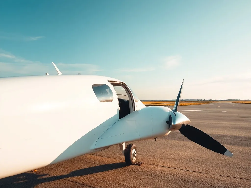 Mały biały samolot turystyczny na płycie lotniska, gotowy do wynajmu przez pilota z licencją PPL