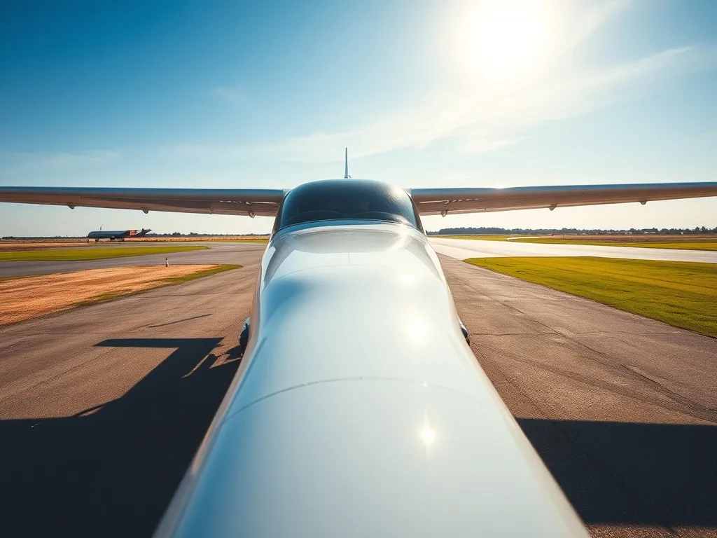 Mała awionetka na słonecznym lotnisku, podkreślająca realne koszty zakupu i eksploatacji prywatnego samolotu